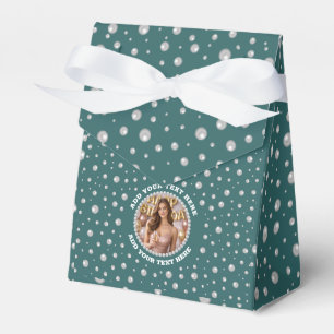 Personalised Photo with Pearls Circle on Teal Favour Box