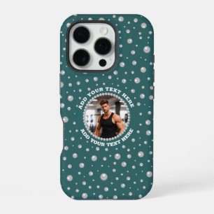 Personalised Photo with Pearls Circle on Teal iPhone 16 Pro Case