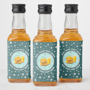Personalised Photo with Pearls Circle on Teal Liquor Bottle Label