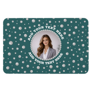 Personalised Photo with Pearls Circle on Teal Magnet
