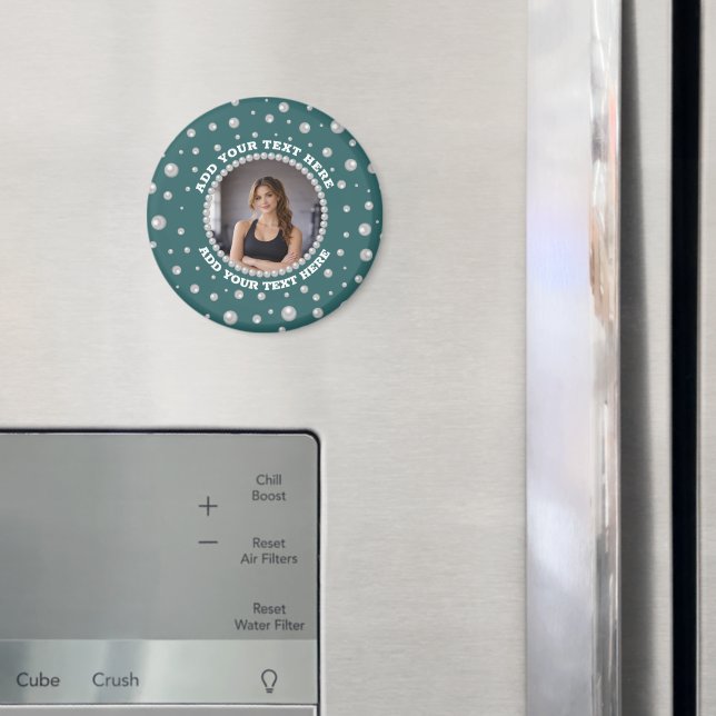 Personalised Photo with Pearls Circle on Teal Magnet (In Situ (Fridge))