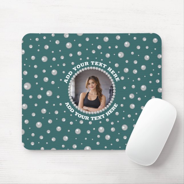 Personalised Photo with Pearls Circle on Teal Mouse Pad (With Mouse)