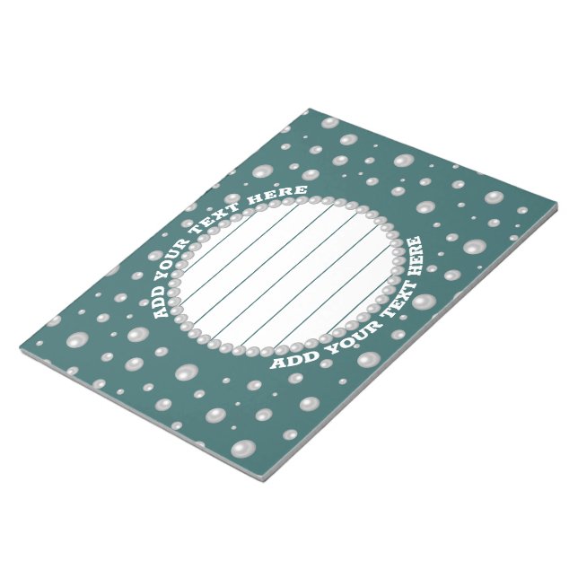 Personalised Photo with Pearls Circle on Teal Notepad (Angled)