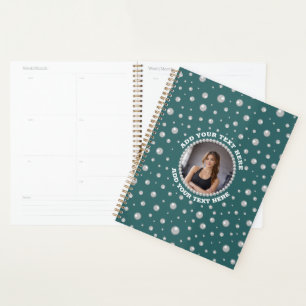 Personalised Photo with Pearls Circle on Teal Planner
