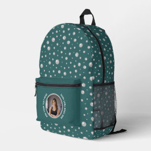 Personalised Photo with Pearls Circle on Teal Printed Backpack