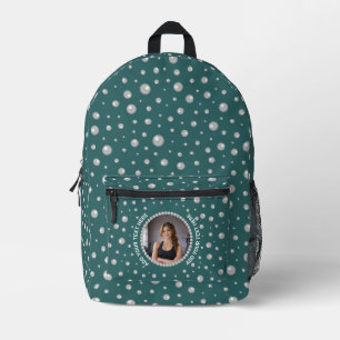 Personalised Photo with Pearls Circle on Teal Printed Backpack