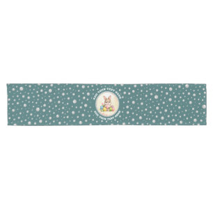 Personalised Photo with Pearls Circle on Teal Short Table Runner