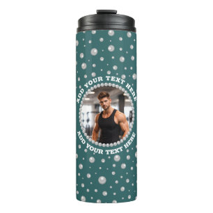 Personalised Photo with Pearls Circle on Teal Thermal Tumbler