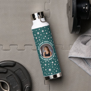 Personalised Photo with Pearls Circle on Teal Water Bottle
