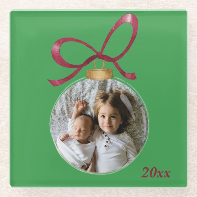 Personalised Photo with Year Custom Keepsake Glass Coaster (Front)
