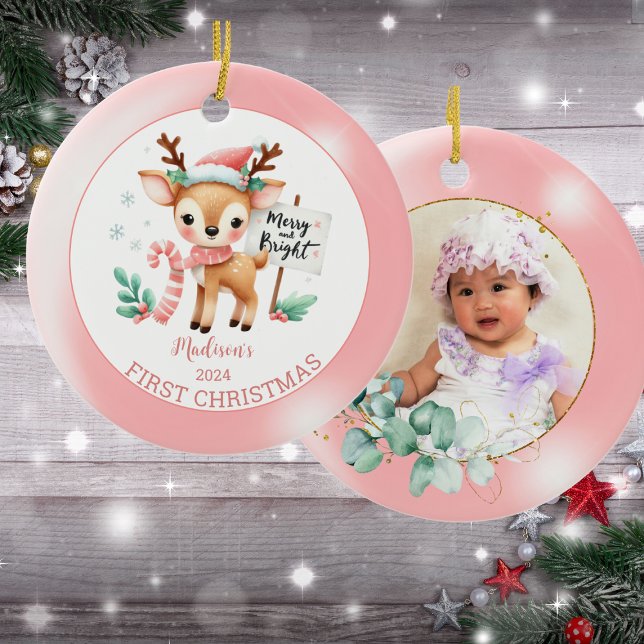 Personalised Photo Woodland Deer Christmas    Ceramic Tree Decoration (Creator Uploaded)