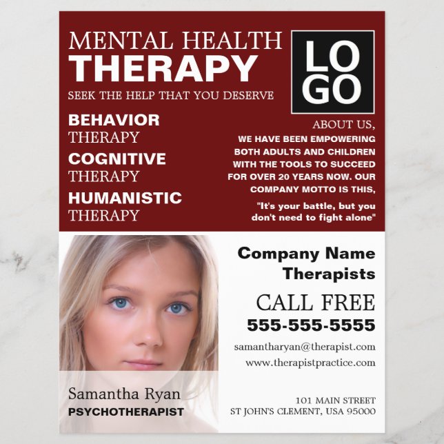Personalised Photograph, Psychotherapist, Therapy Flyer (Front)