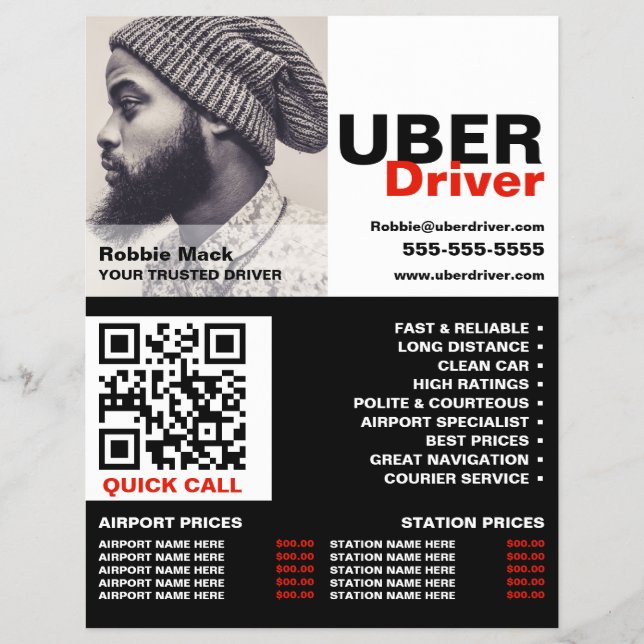 Personalised Photograph, Uber Driver - Price List Flyer (Front)