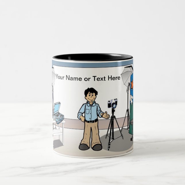 Personalised Photographer - Male Cartoon Two-Tone Coffee Mug (Center)