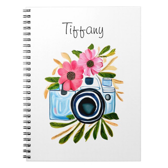 Personalised Photography Vintage Camera Flowers Notebook (Front)