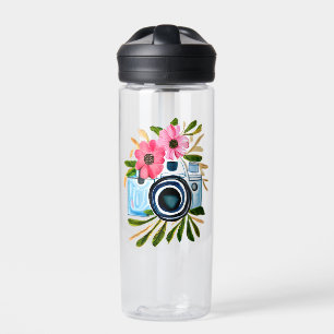 Personalised Photography Vintage Camera Flowers Water Bottle