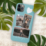 Personalised Photos And Heart Turquoise Teal Blue Case-Mate iPhone Case<br><div class="desc">Decorative,  pretty elegant light teal blue green grey coloured iPhone cellphone case with room to customise or personalise with three pictures of your choice. Decorated with cute hearts and sweet We Love You quote text in an elegant and stylish handwritten style calligraphy font type.</div>