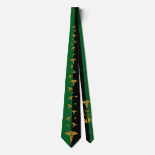 Personalised Physician's Caduceus Green and Black Tie
