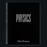 Personalised Physics Graph Paper Simple Black Notebook<br><div class="desc">A cute,  trendy notebook to take to physics class or for homework with a simple,  minimalist cover in classic black and space for the school subject and your name to be personalised.</div>