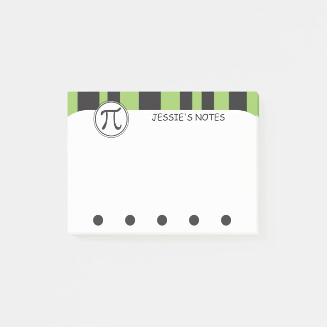 Personalised Pi Symbol Math Themed GREEN Post-it Notes (Front)