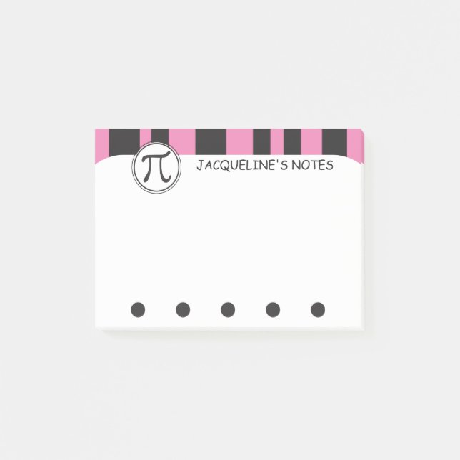 Personalised Pi Symbol Math Themed PINK Post-it Notes (Front)