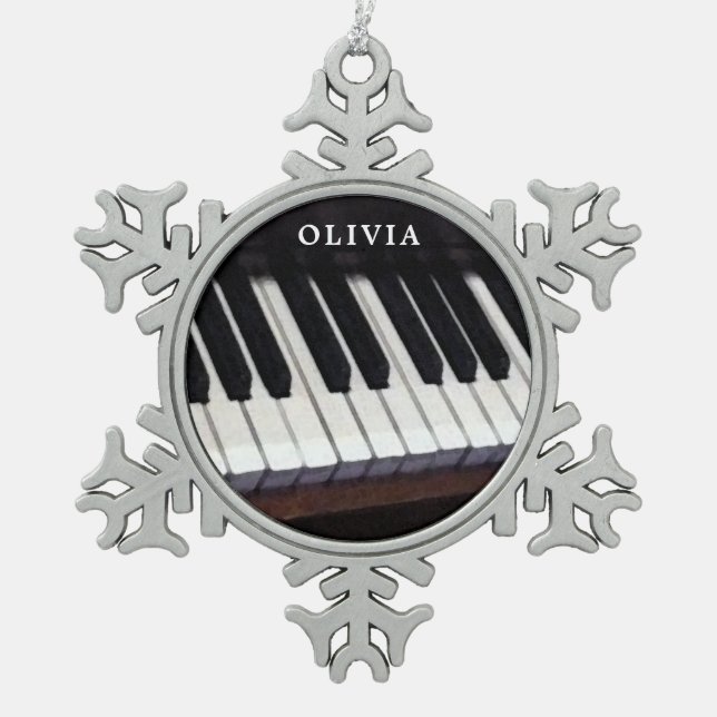 Personalised Piano Holiday Gift Snowflake Pewter Christmas Ornament (Front)