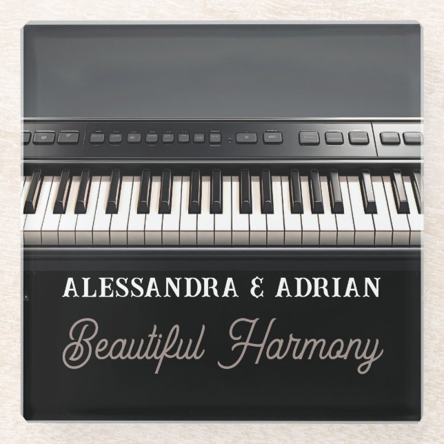 Personalised Piano Keyboard Glass Coasters (Front)