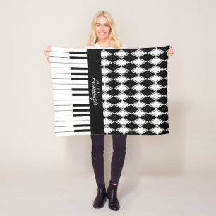 Personalised Piano Keys and Diamonds Fleece Blanket