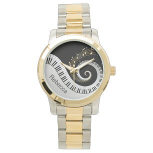 Personalised Piano Keys and Gold Music Notes Watch