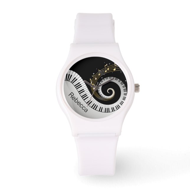 Personalised Piano Keys and Gold Music Notes Watch (Front)