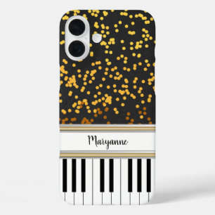 Personalised Piano Keys Gold Polka Dots Pattern iPhone 16 Plus Case