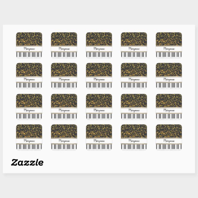 Personalised Piano Keys Gold Polka Dots Pattern Square Sticker (Sheet)