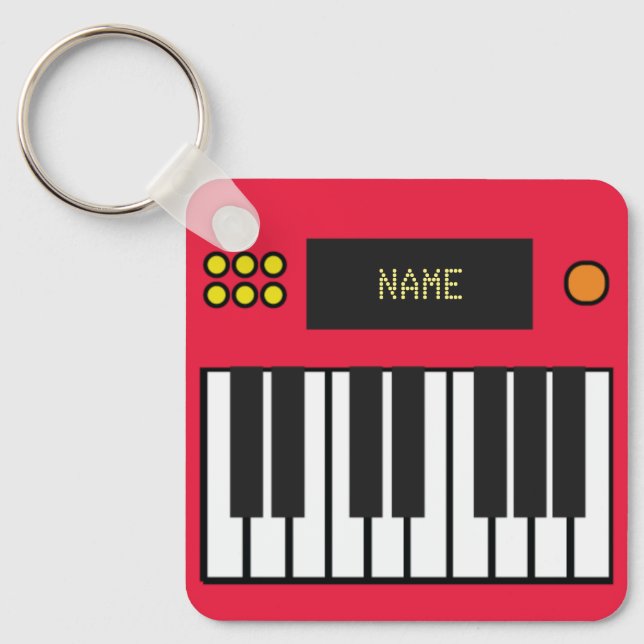 Personalised Piano Keys Keyboard Keychain Red (Front)