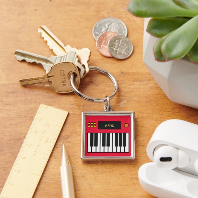 Personalised Piano Keys Keyboard Keychain Red (Desk)
