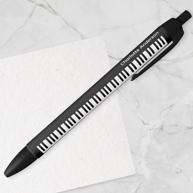 Personalised Piano Keys Keyboard Music Musician Black Ink Pen (Bring a musical flourish to your desk, with this personalized black and white piano keyboard pen)