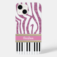 Personalised Piano Keys Pink Glitter Zebra Print