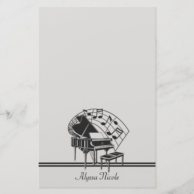 Personalised Piano Musical Notes Stationery (Front)