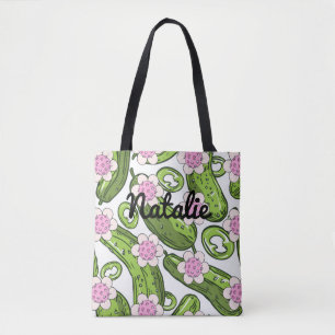 Personalised pickleball and pickle patterned  tote bag