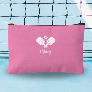 Personalised Pickleball Gift Custom Name Text Pink Accessory Pouch