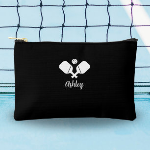 Personalised Pickleball Gift Custom Text Black Accessory Pouch