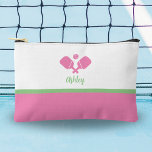 Personalised Pickleball Gift Preppy Pink Green Accessory Pouch<br><div class="desc">This super cute accessory pouch features crossed Pickleball Paddles,  a ball and your custom text.  Perfect for make up,  toiletries,  jewellery and pickleball necessities. Easily change the colours to suit your style. Makes an awesome gift for your pickleball bestie,  coach,  mum and of course yourself!</div>