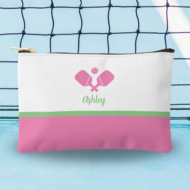 Personalised Pickleball Gift Preppy Pink Green Accessory Pouch (Creator Uploaded)