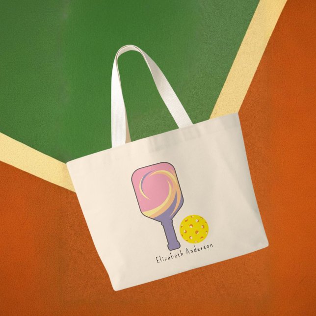 Personalised Pickleball Name Striped Paddles Large Large Tote Bag (Creator Uploaded)