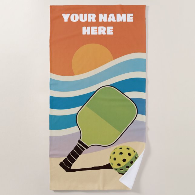 Personalised Pickleball Paddle And Sunset Beach Towel (Front)