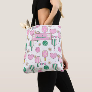 Personalised Pickleball Pink and Green Pattern Tote Bag