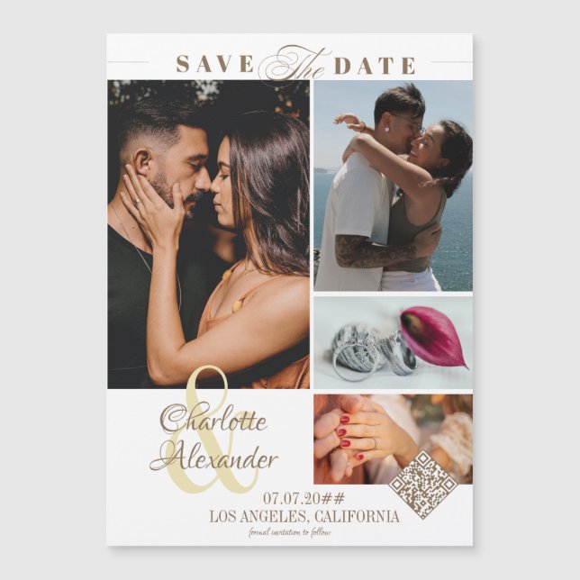 Personalised Picture 4 Photo Collage Save the Date Magnetic Invitation (Front)