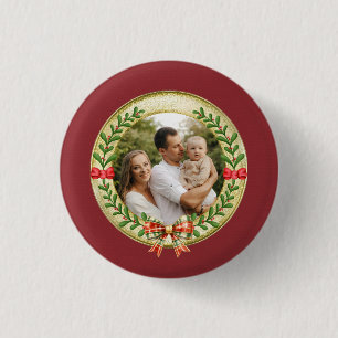 Personalised Picture Frame and Christmas Wreath 3 Cm Round Badge