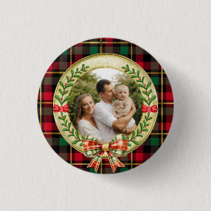 Personalised Picture Frame and Christmas Wreath 3 Cm Round Badge