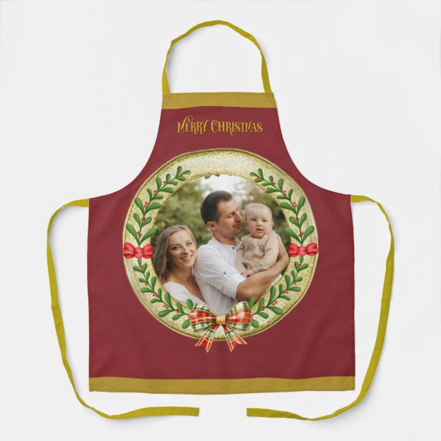 Personalised Picture Frame and Christmas Wreath  Apron (Front)