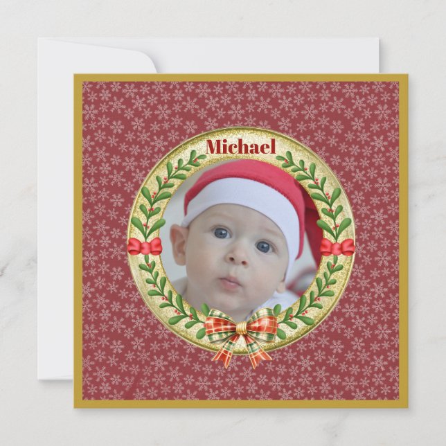 Personalised Picture Frame and Christmas Wreath  C Card (Front)